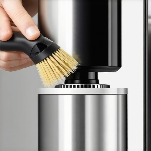 Professional Coffee Grinder Maintenance Cleaning coffee grinder burrs with a brush and vacuum to ensure freshness and longevity.