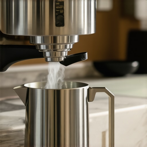 Close-up of dry steam purging from an espresso machine wand