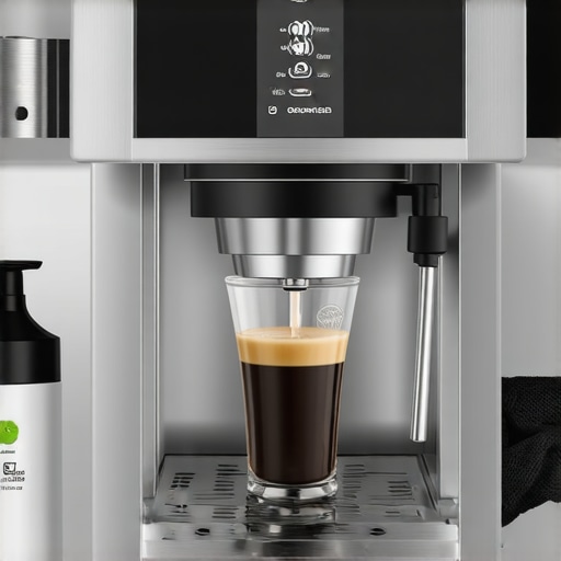Close-up of internal espresso machine components and maintenance tools