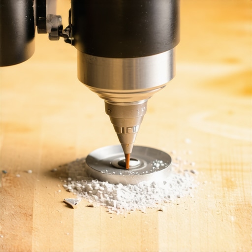 Close-up of coffee grinder burrs being aligned with tinfoil shims for precision espresso grinding.