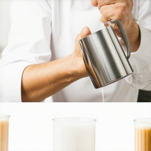 A side-by-side comparison of high-quality latte microfoam and low-quality large milk bubbles.