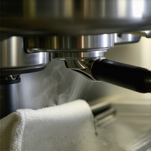 Professional Steam Wand Purging Technique A barista using a microfiber cloth to safely purge a steam wand on an espresso machine