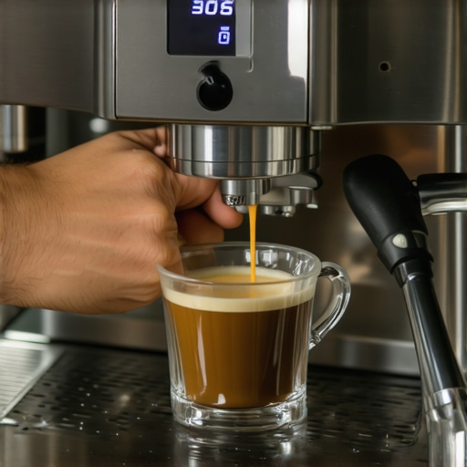 Programming Volumetric Espresso Settings Barista calibrating an espresso machine using a digital scale and programming mode for consistent shot volume.