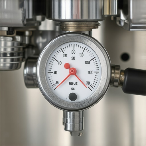 A close-up shot of an espresso machine gauge showing 9 bars of pressure for a perfect extraction.