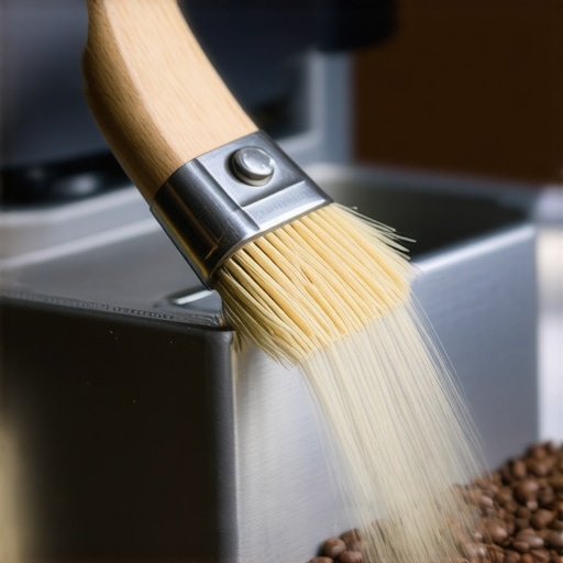 Close up of cleaning coffee grinder burrs with a brush to avoid damage