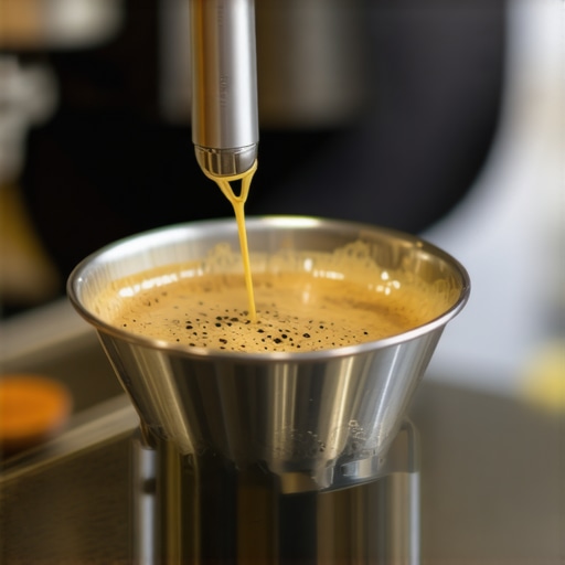Proper WDT Distribution Technique A barista using a needle tool to stir coffee grounds in a portafilter for even espresso extraction.