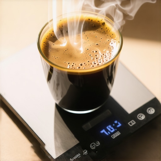 Protecting Espresso Scale from Thermal Heat A digital espresso scale protected by a silicone mat on a drip tray