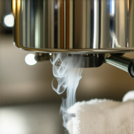 A barista purging a steam wand to clear milk residue and prevent clogs.