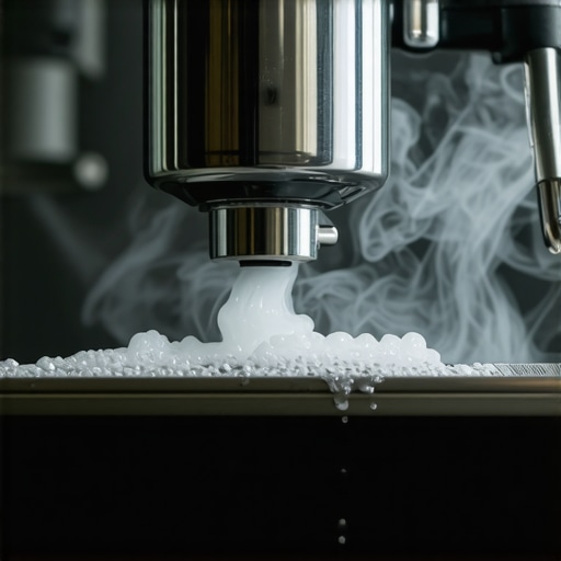Close up of steam escaping a professional espresso machine wand during a purge.