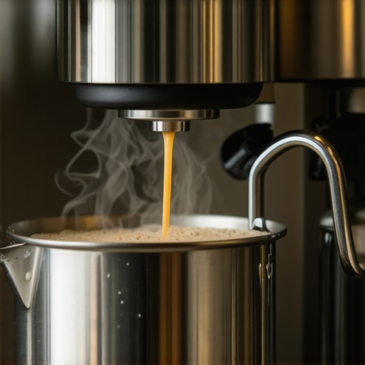 Purging the Steam Wand A steam wand on an espresso machine being purged to remove stagnant water and odors.