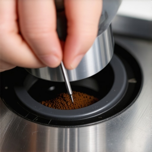 Removing a worn espresso machine gasket A person using a pick tool to remove a leaking rubber gasket from an espresso machine group head.