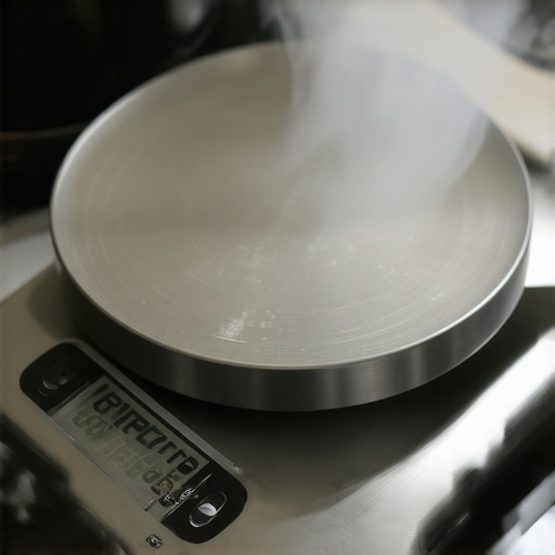 A digital espresso scale with a silicone heat insulator on a coffee machine tray