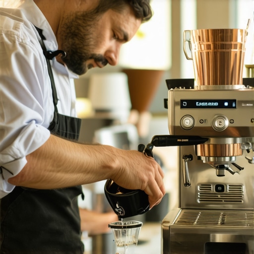 Barista measuring pH levels of water to prevent espresso machine corrosion and sour taste.
