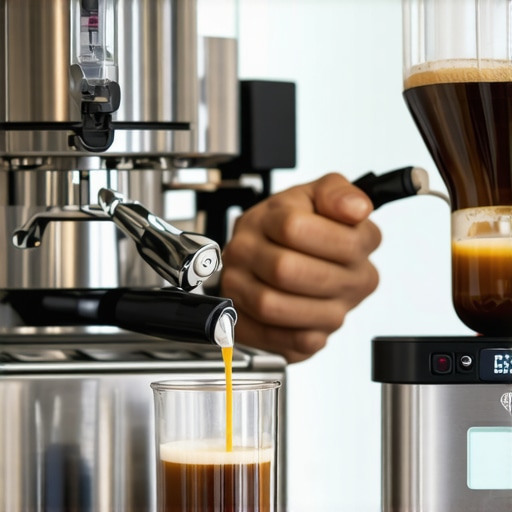 Barista testing water quality next to an espresso machine to prevent limescale and sensor drift.