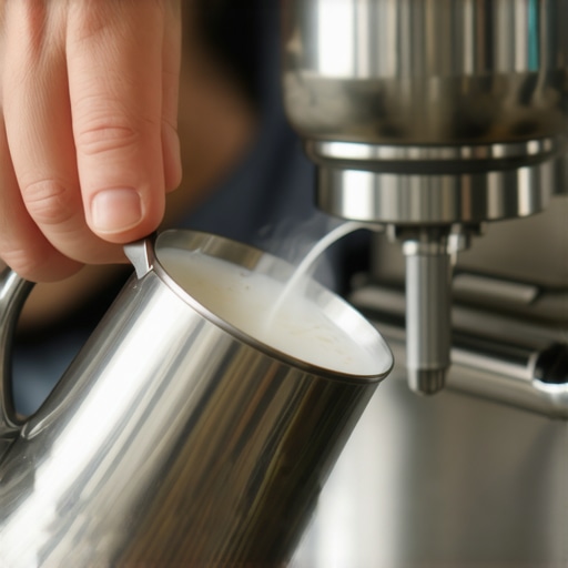 A close-up of glossy microfoam in a pitcher illustrating the ideal wet paint consistency for latte art.