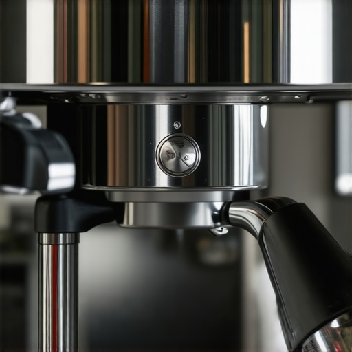 Macro view of mineral scale buildup on an espresso machine shower screen.