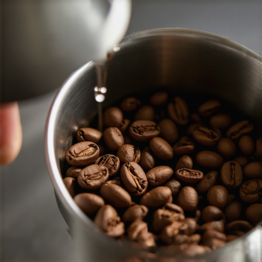 The Ross Droplet Technique in Action Barista applying water mist to coffee beans to reduce static.