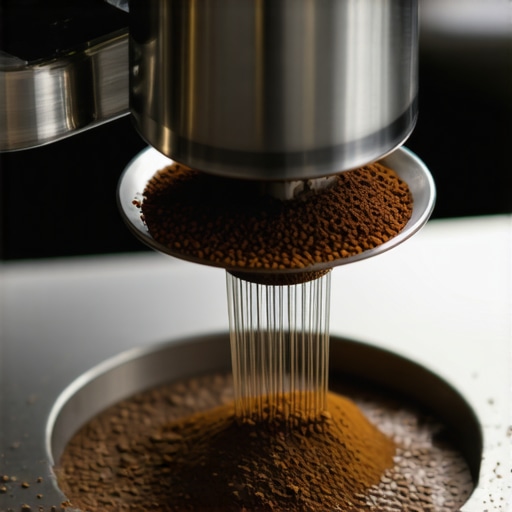 Barista using a WDT tool on espresso grounds in a portafilter