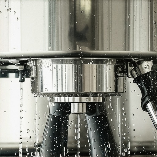 A close-up view of an espresso machine shower screen showing uneven water flow.