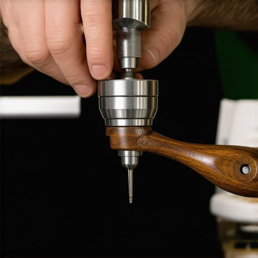 A person separating a walnut wood handle from a metal portafilter head to prevent water damage during cleaning.