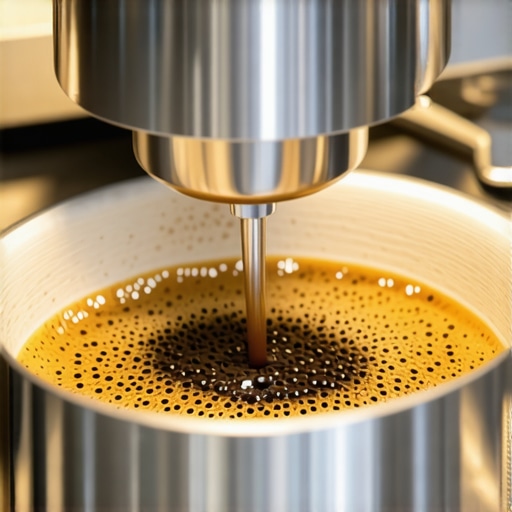 Close-up of a WDT tool stirring espresso grounds in a portafilter to prevent channeling.